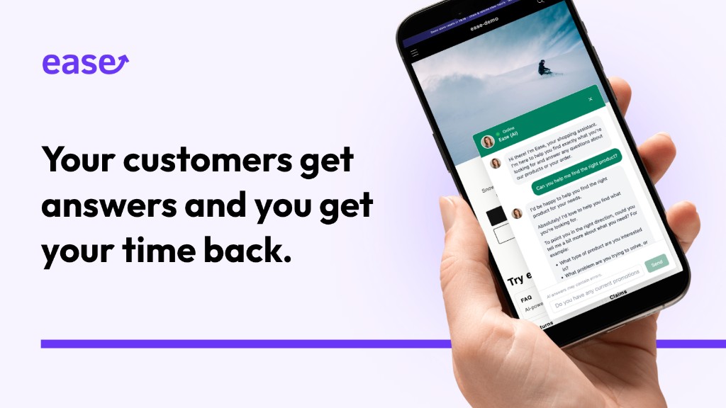 ease AI chatbot answering a product question on a phone